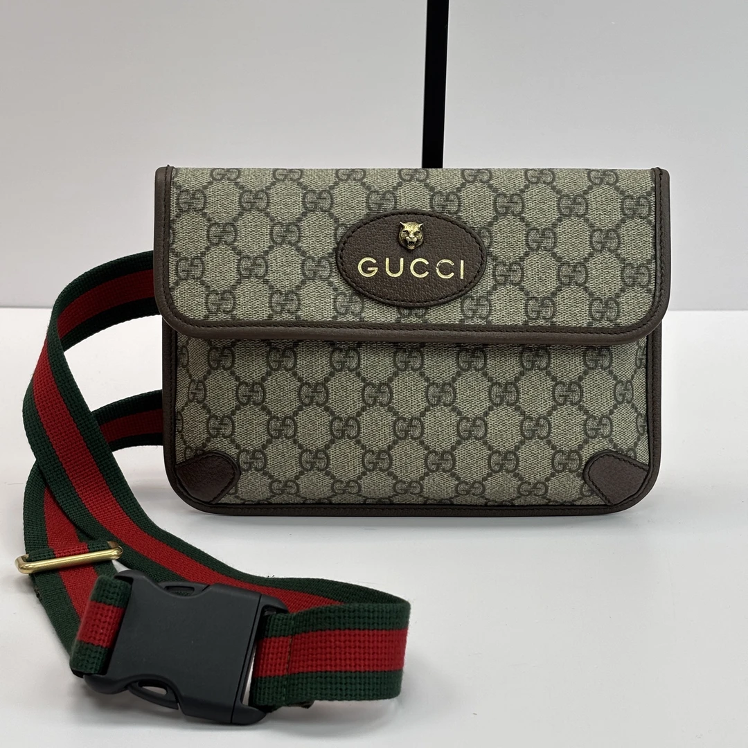 95新 GUCCI/古驰 双G老花虎头腰包胸包 02074