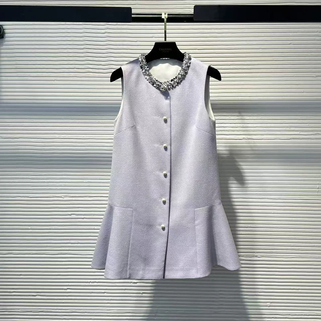 DY 25春夏新款钉钻小香风气质时尚无袖款轻奢连衣裙A07