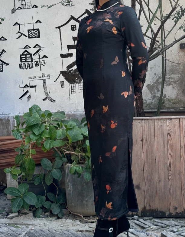 旗袍古法全开襟新中式国风复古气质优雅知性显瘦遮肉显高苏州旗袍