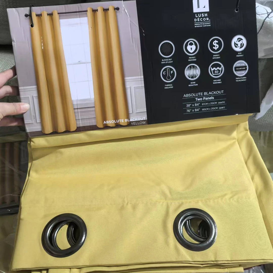 7650黄色罗马杆全遮光窗帘，单片。97*213.发2片
