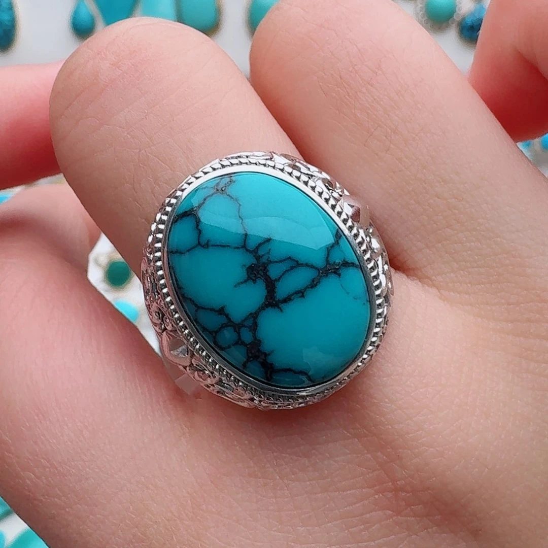 绿松石银S925镶嵌戒指