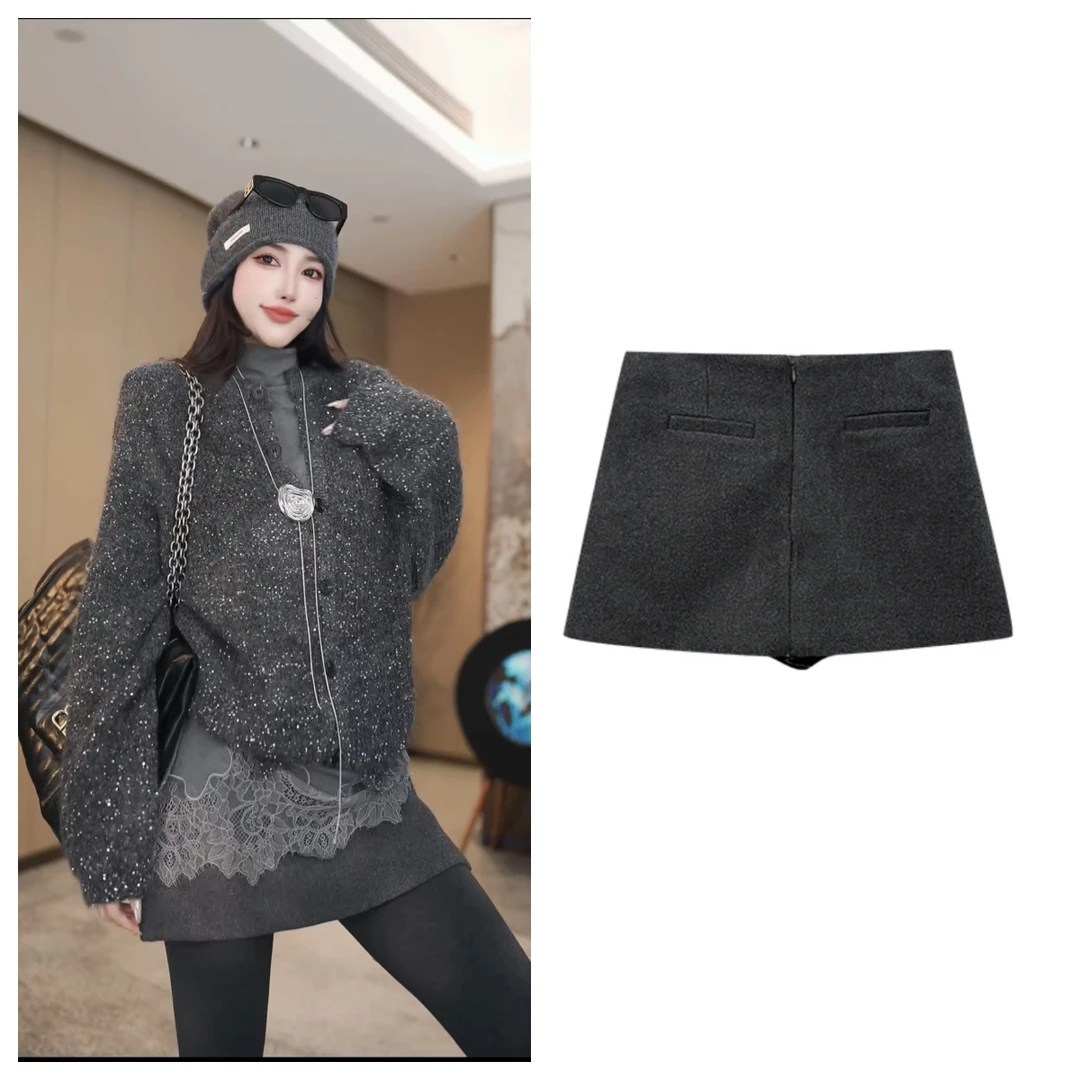 秋冬季新款韩版高腰显瘦百搭拉链小众A字纯色半身裙W4312