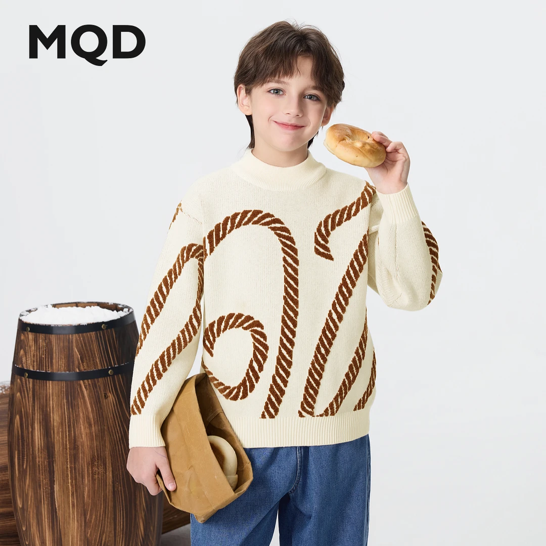 MQD男童25冬新款学院风亲肤保暖线条套头毛衣针织衫9654W0727