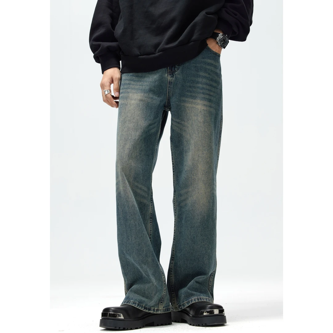 LIGGICC春秋男女直筒修身复古美式复古Cleanfit水洗牛仔裤子潮牌