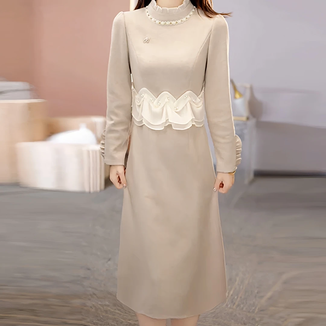小香风假两件气质连衣裙女2025春季新款妈妈装高端精致中长款裙子