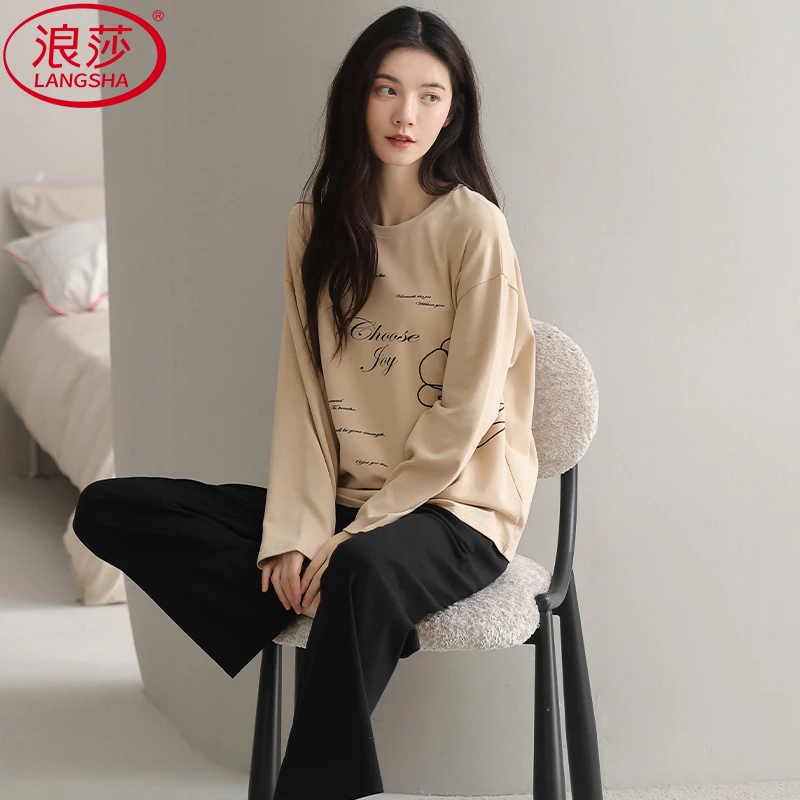 浪莎纯棉睡衣女春秋天2025年新款爆款长袖长裤高级感家居服套装