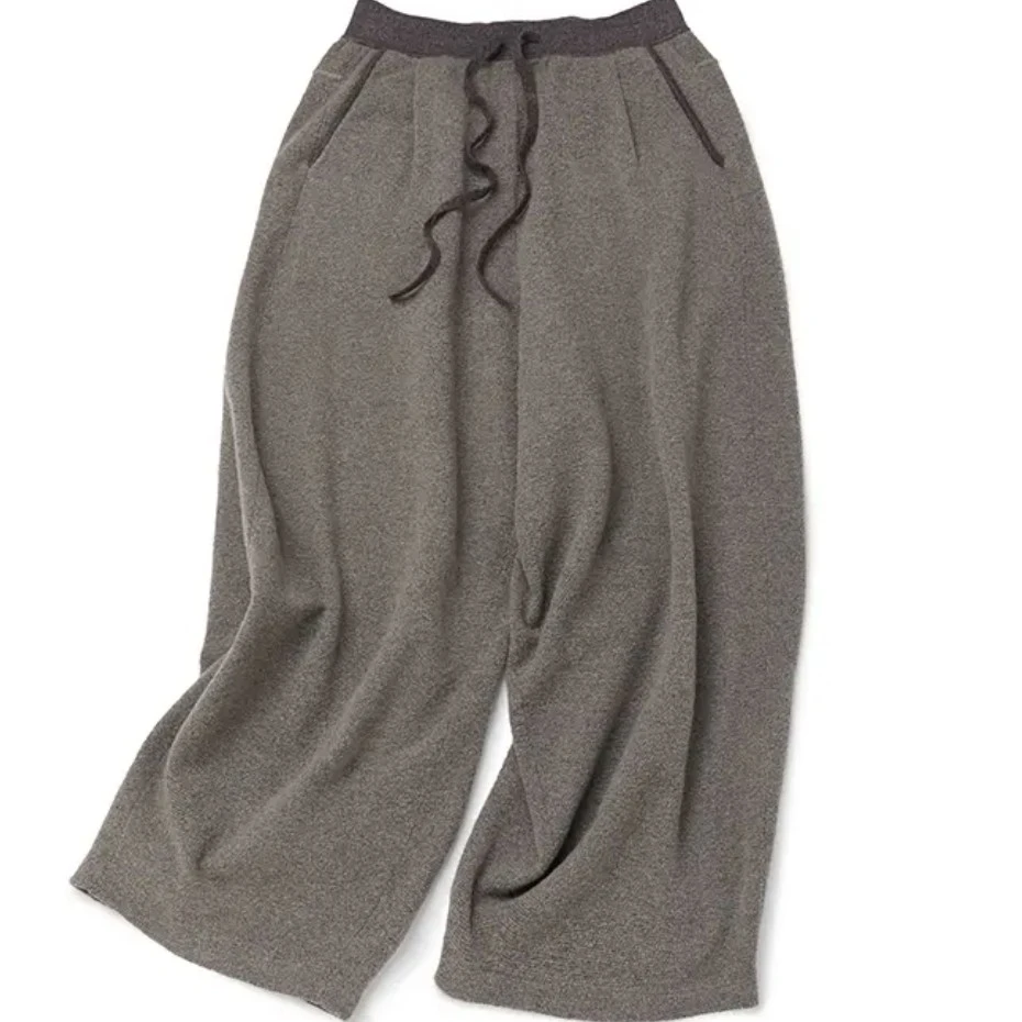 YZ~西北向南  玲珑纱定纺针织灯裤 气质显瘦垂感宽松秋冬女裤