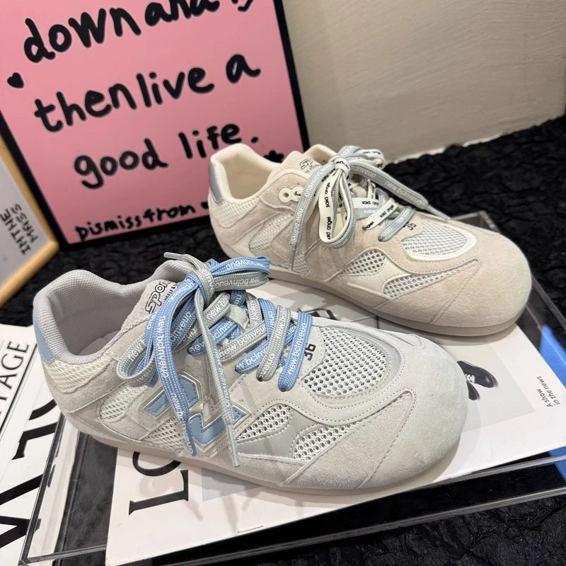 透气网面内增高时尚德训鞋女2025夏季新款系带百搭休闲运动阿甘鞋