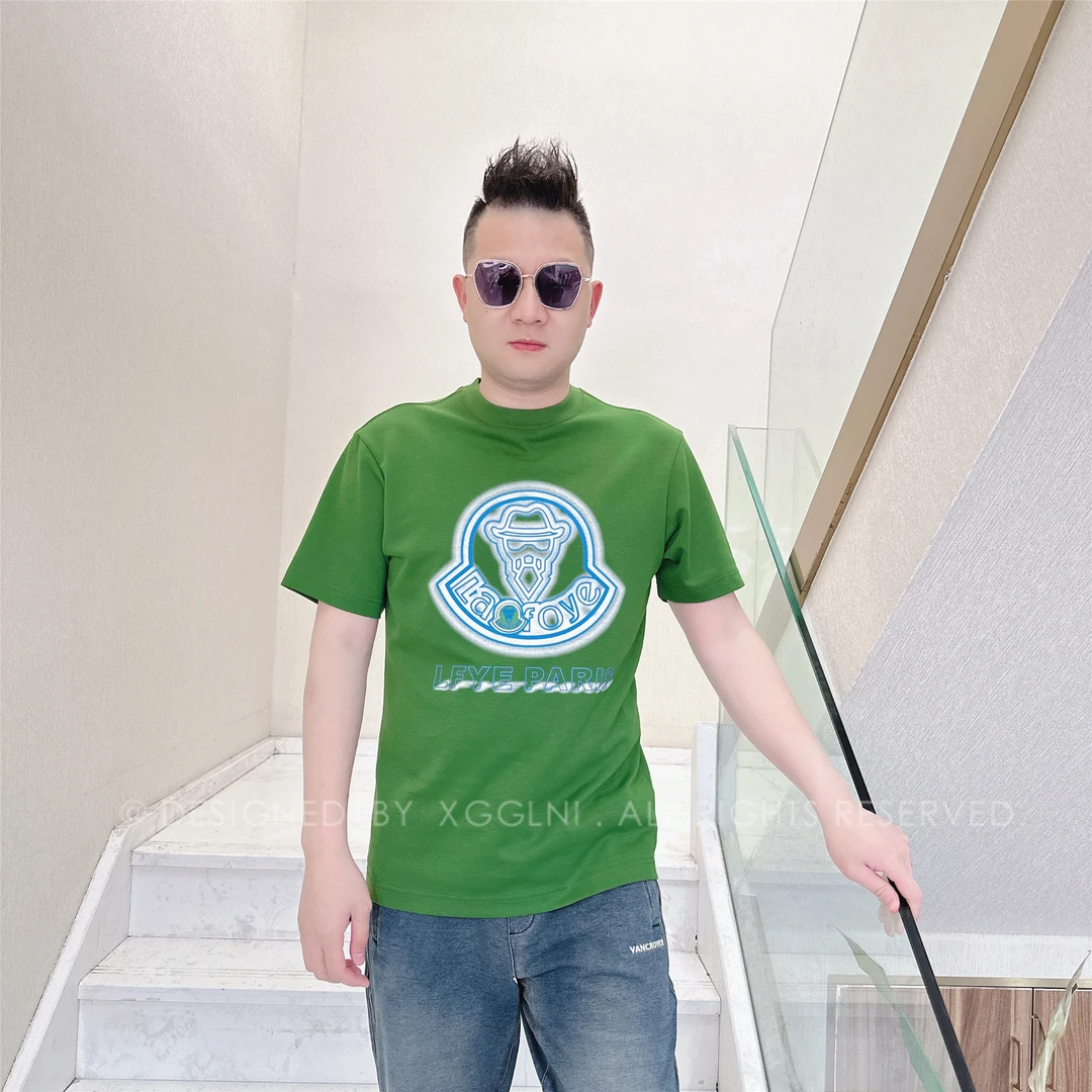 夏季（微阔版）LAOFOYE蓝白轮廓老头男士品质高端轻奢上档次短袖T恤