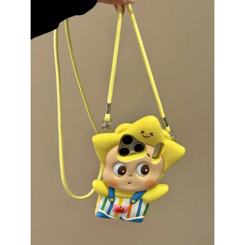 卡通彩色条纹背带裤星宝宝适用iphone17promax苹果16手机壳硅胶软