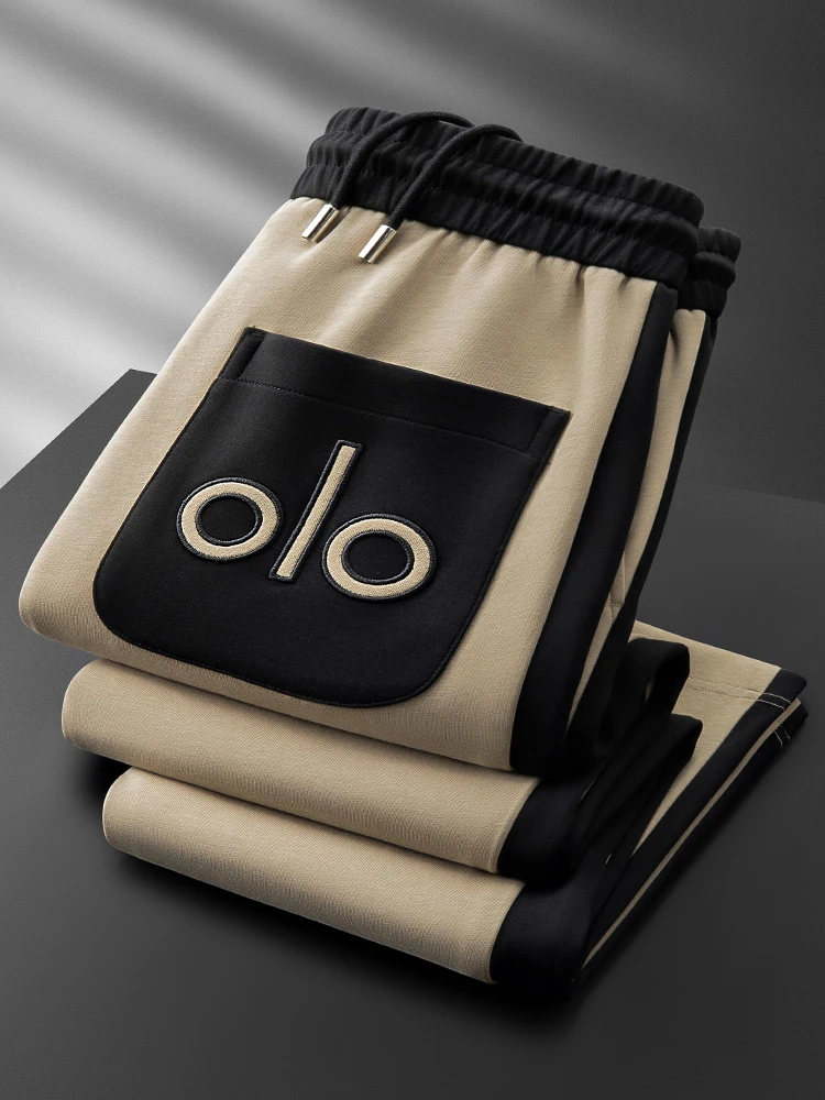 新款秋冬男士潮流拼接口袋刺绣运动裤男柔顺空气层高端卫直筒休闲