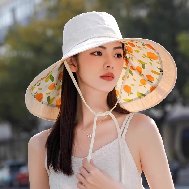 夏季韩版遮阳防晒18CM超大帽檐遮脸双面渔夫帽女防紫外线太阳帽子