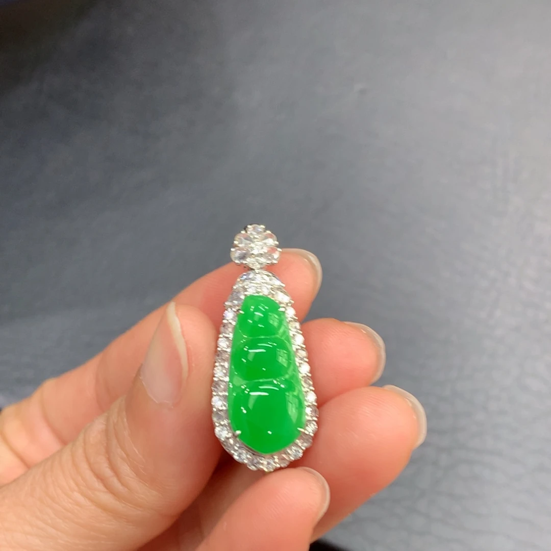 翡翠18K金镶嵌吊坠(不含链)