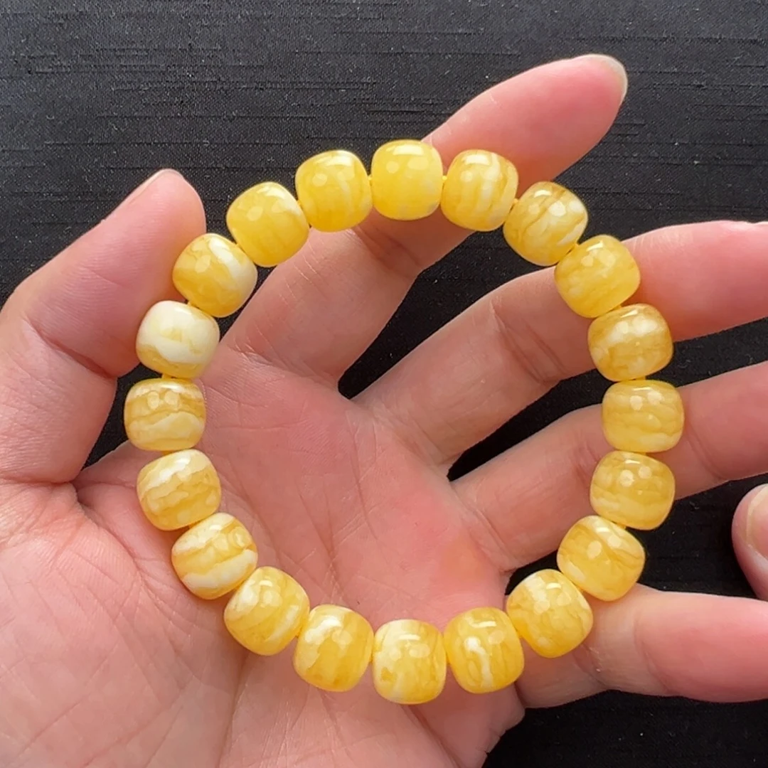 琥珀未镶嵌裸石焦皮橘虎皮同料手串11mm