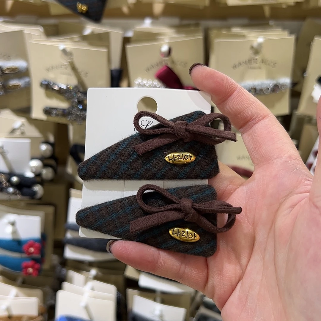 布艺非金属格子蝴蝶结拜拜夹