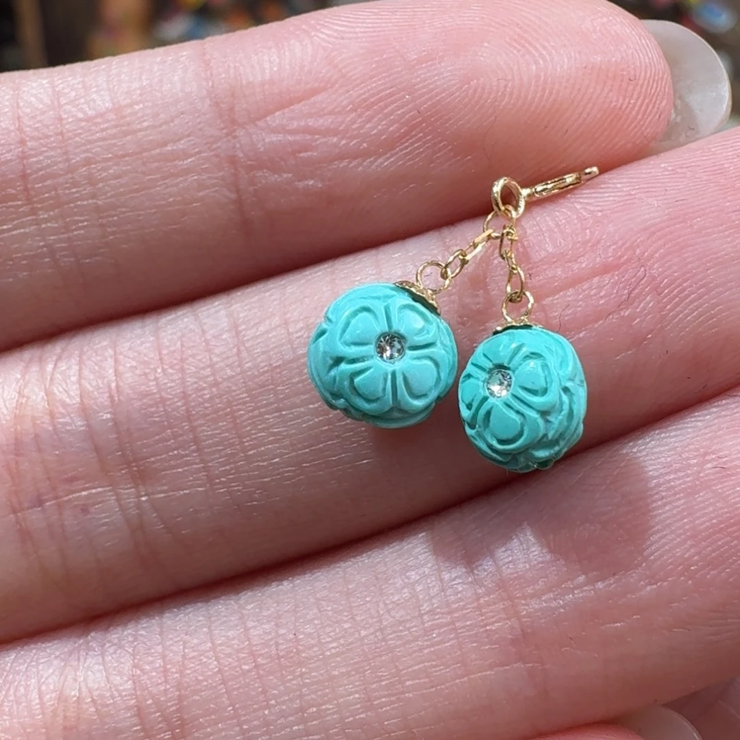 绿松石18K金镶嵌花花小滴流