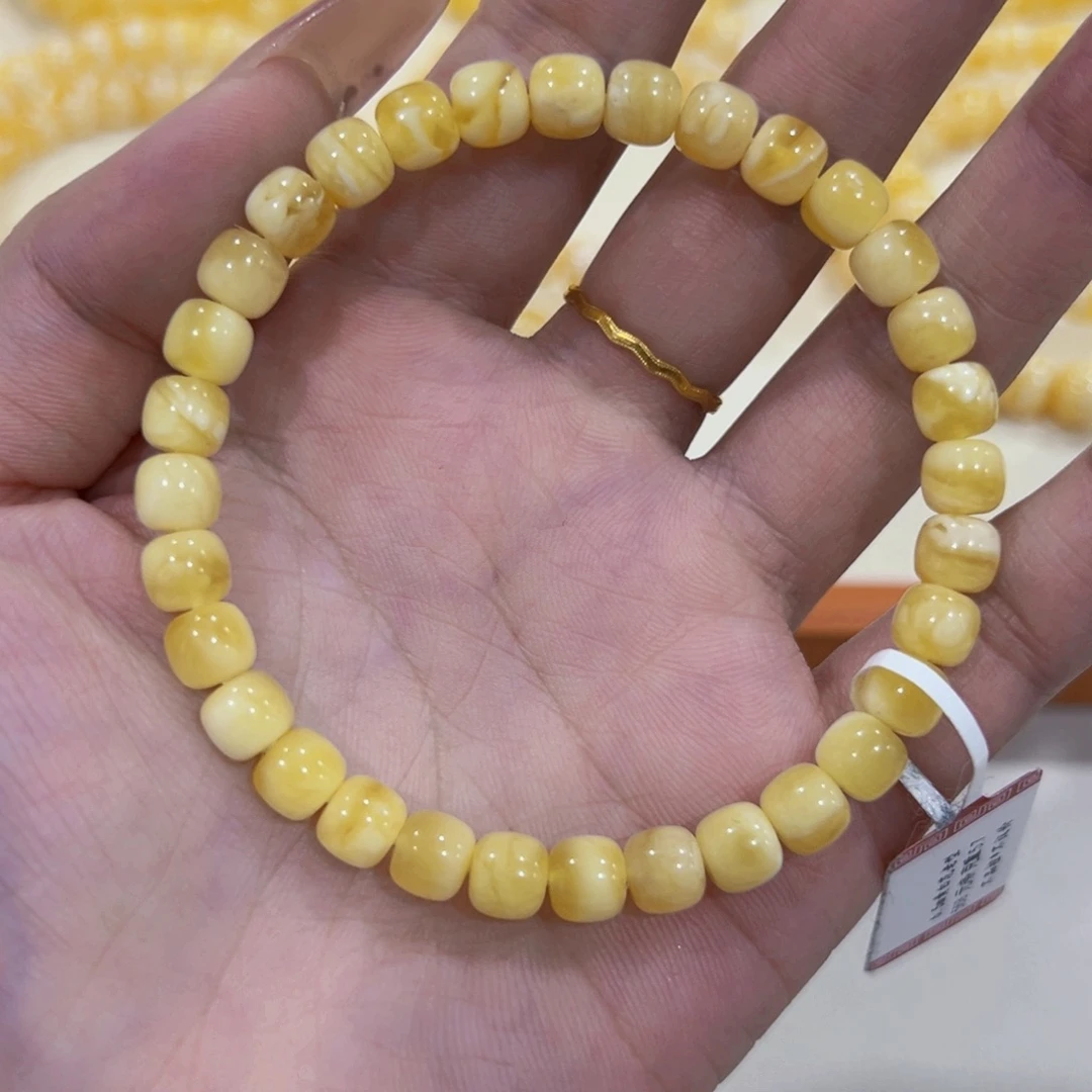蜜蜡未镶嵌手链6.5m黄白妖花手串