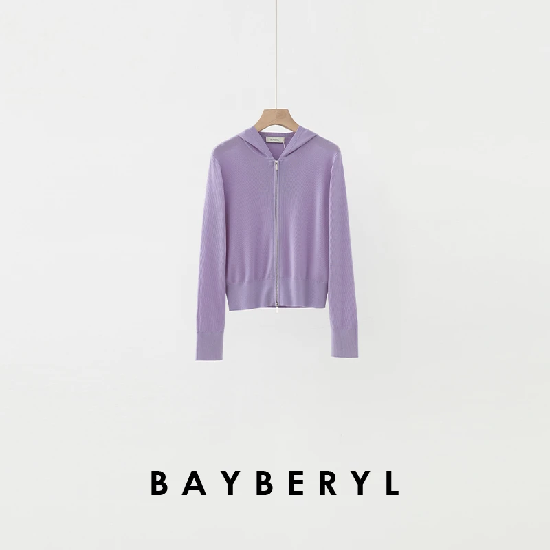 BAYBERYL老贝Clean帽衫*柔紫百搭修身羊毛春针织衫ZZS5A0609-2/22