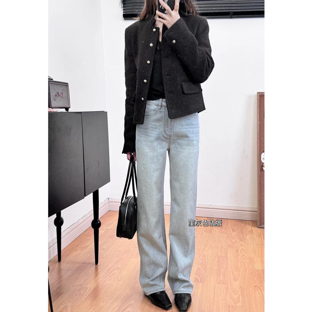 【从春天开始】穿到爆复古做旧重工别致水磨灰宽松直筒洋气牛仔裤