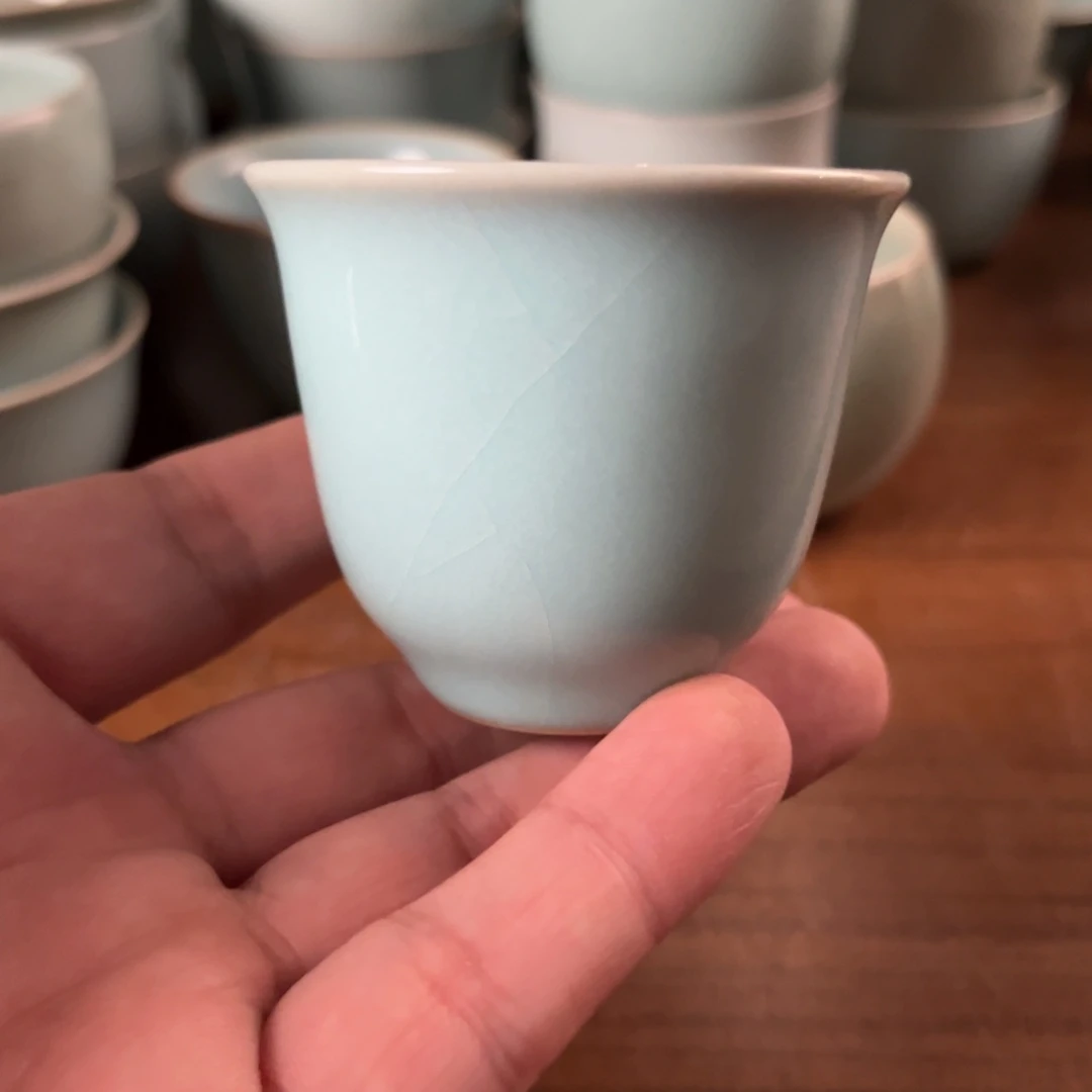 陶杯子玉松汝瓷天青釉色铃铛杯