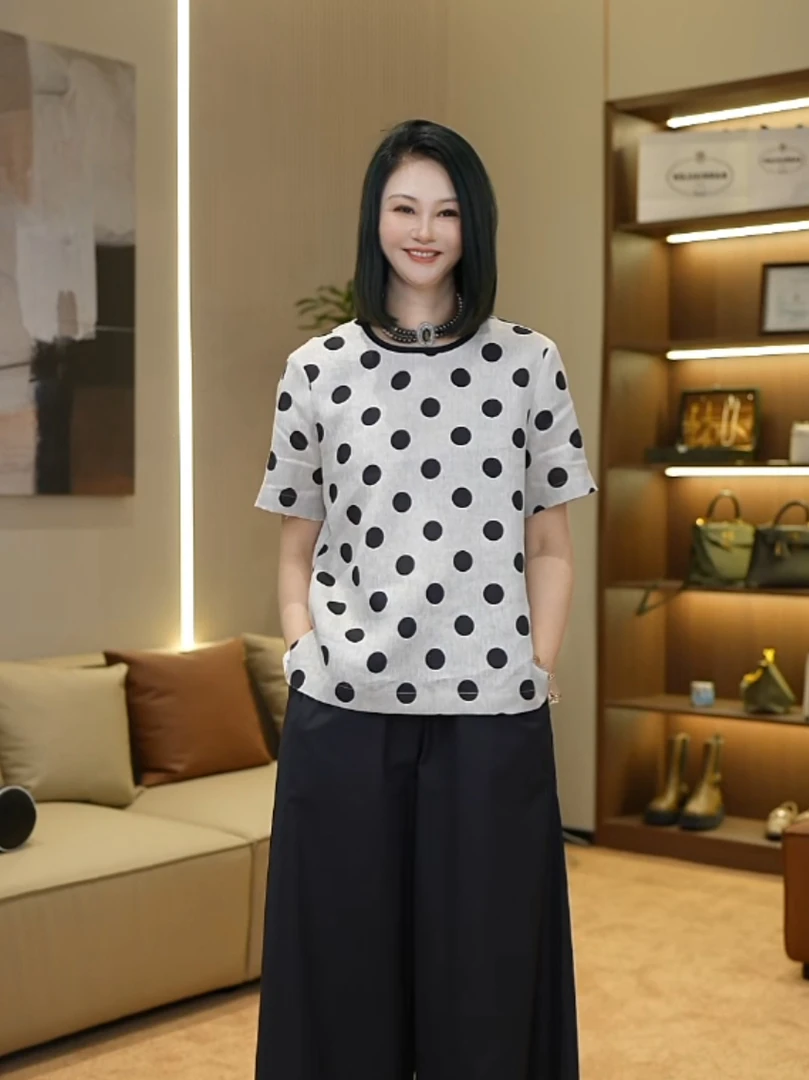 BARRIAILEN | 100%亚麻波点宽松透气凉感T恤2415731