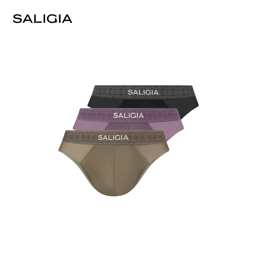 SALIGIA凉感胶囊仲夏初夜轻盈半透网纱织物男士三角内裤