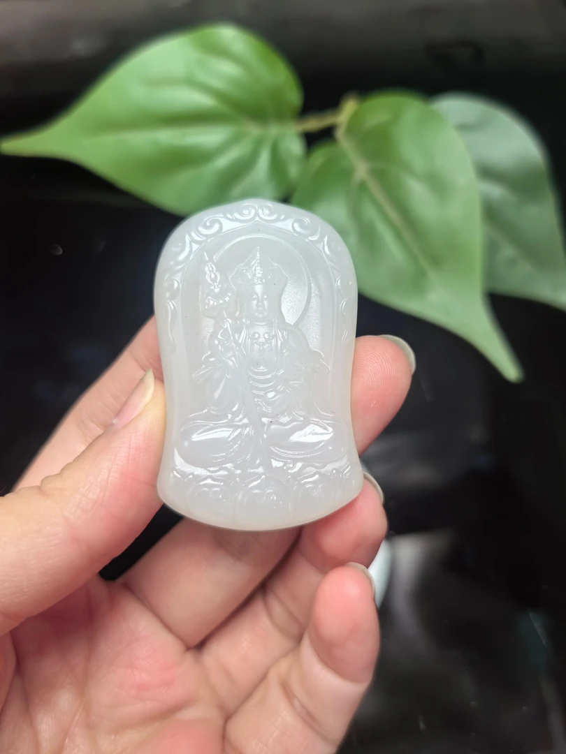 天然和田玉吊坠地藏王普贤挂件羊脂白色守护神本命佛项链牌子虚空