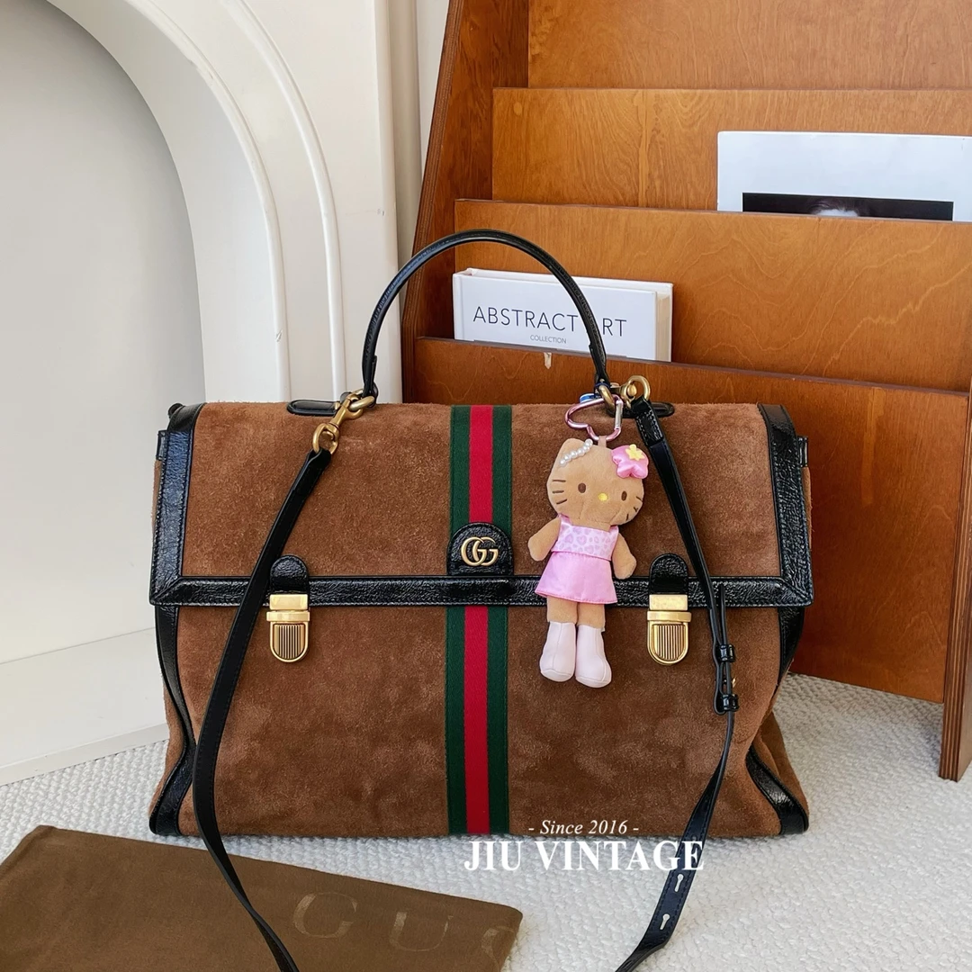 99新 GUCCI/古驰 姜黄色麂皮大号邮差包 CJM13-0921