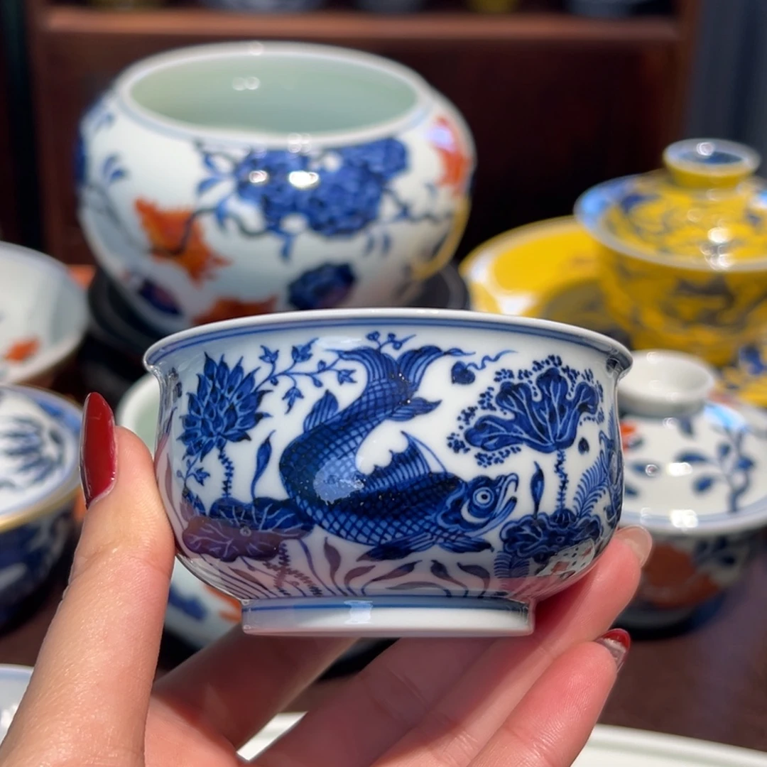 青花雯华堂手绘杯杯