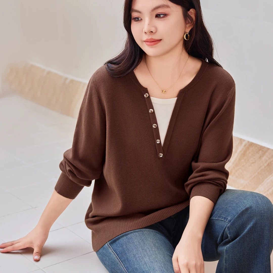 【28支仿兔绒纱】MsShe大码女装2025新款秋显瘦假两件毛衣B2509002