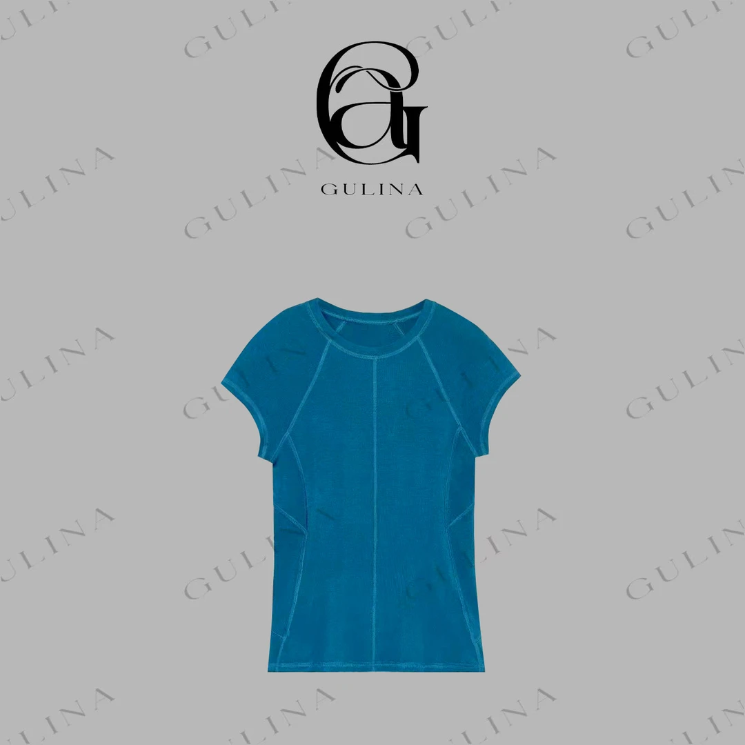 GULINA/娜姐 欧洲站新款圆领简约气质蝙蝠袖包肩短袖T恤女29566