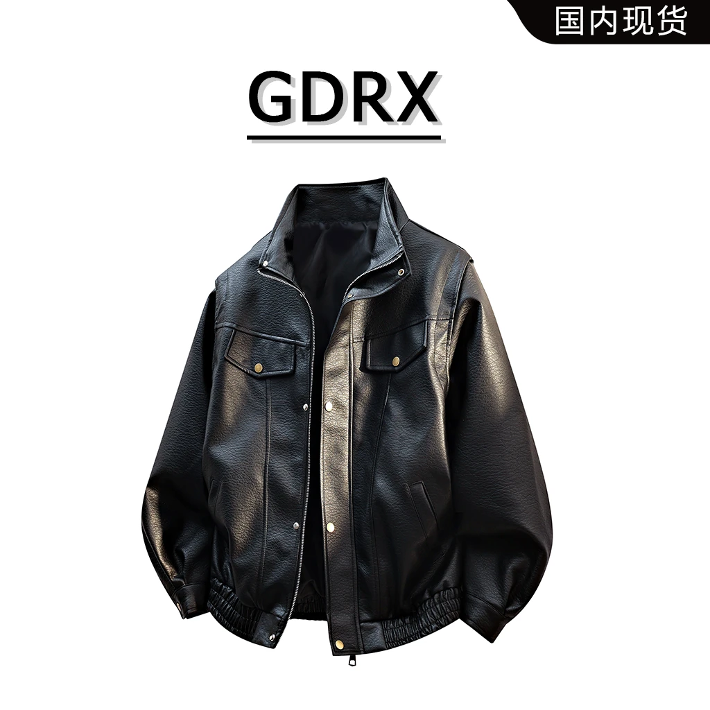 GDRX美式奢潮翻领皮衣外套秋冬新款复古潮流ins风男士飞行员夹克