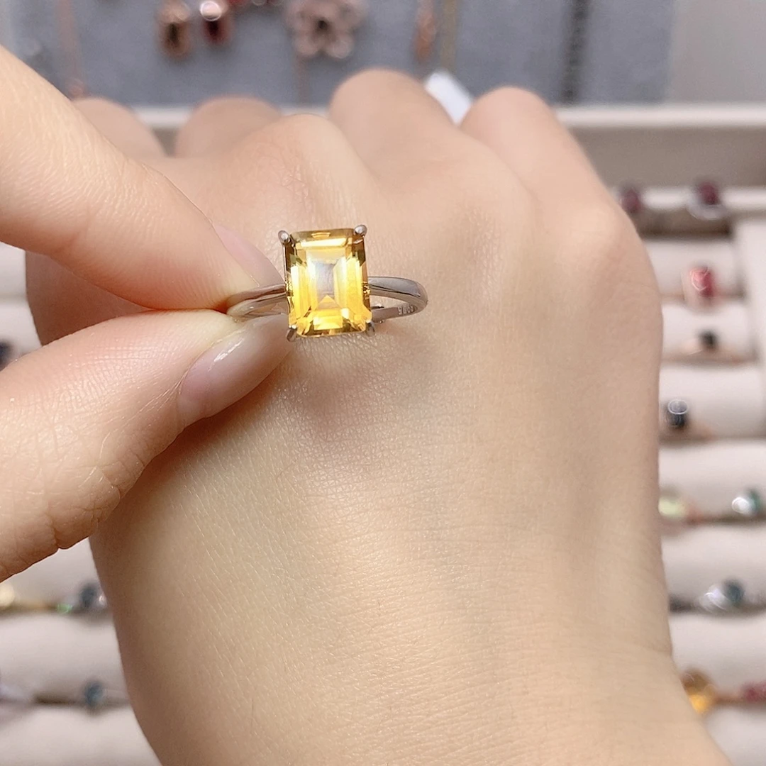 戒指黄晶银S925镶嵌戒指