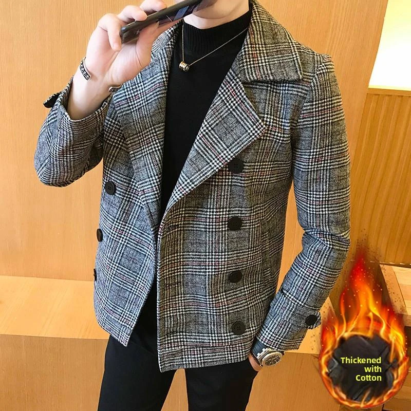 【TQUX官方正品】风衣男短款冬季2025新款加棉加厚毛呢大衣男修身