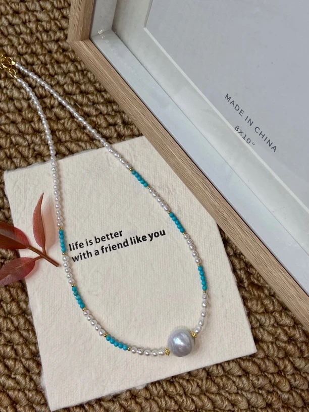 X112  赋蓝意  天然淡水珍珠原创设计夏天新中式小众项链