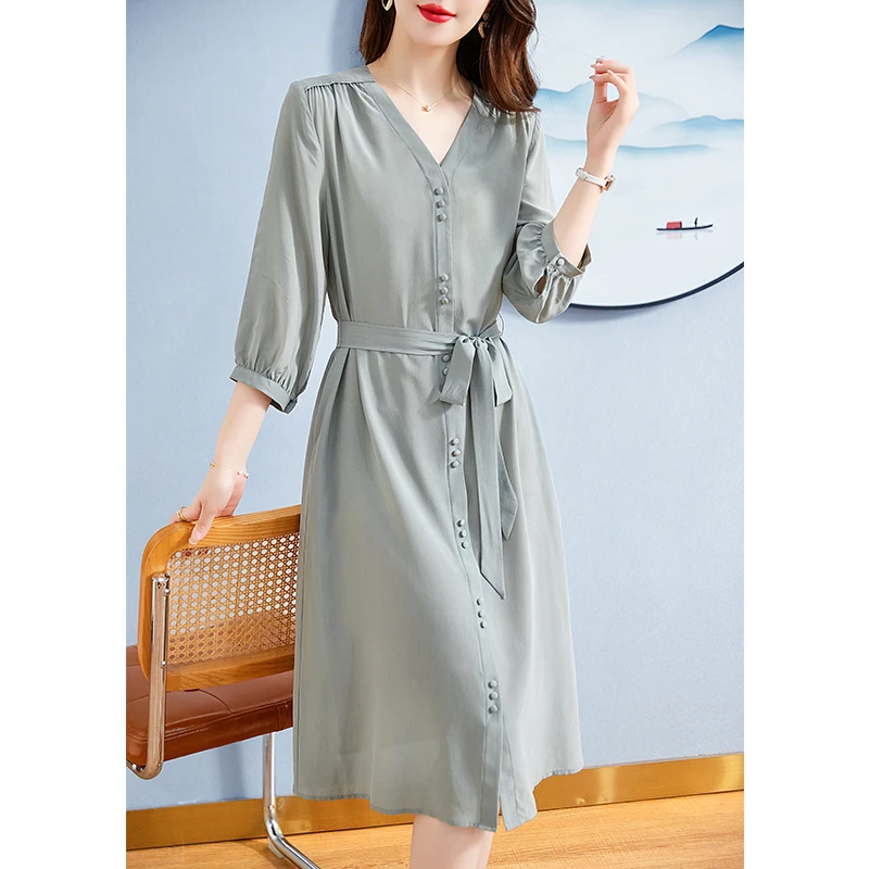 水墨佳人桑蚕丝真丝气质轻奢长款女装连衣裙82393810