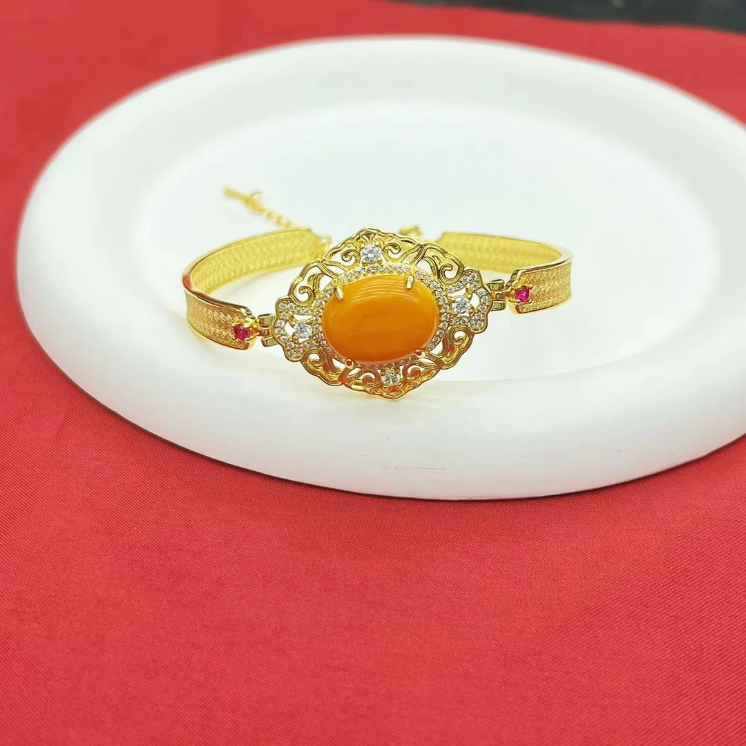 【安总专属】天然珠宝琥珀蜜蜡欧洲老蜡大蛋面豪华手镯（赠包装）K505