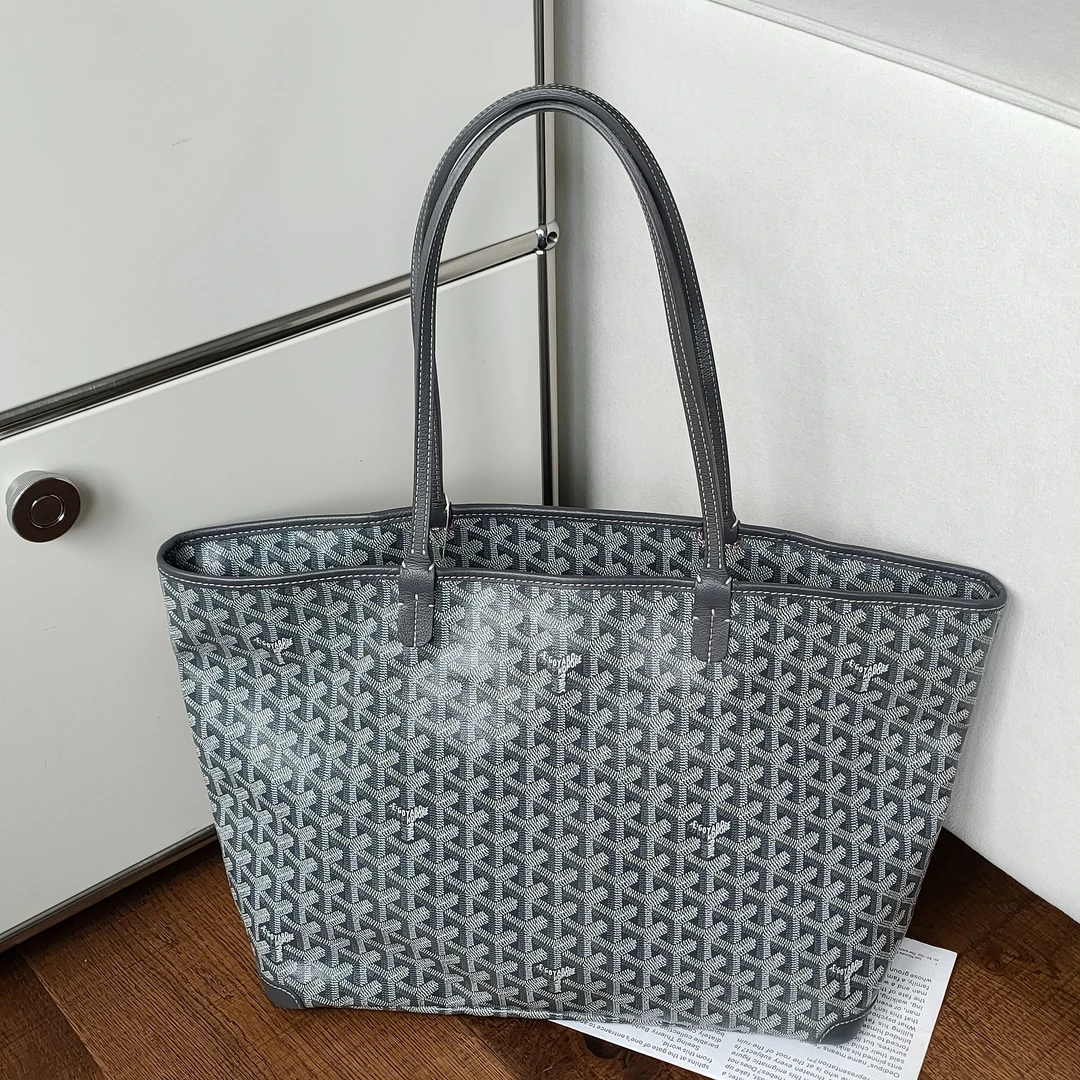 95新 Goyard Azul-灰色老花帆布Artois中号托特包/49543