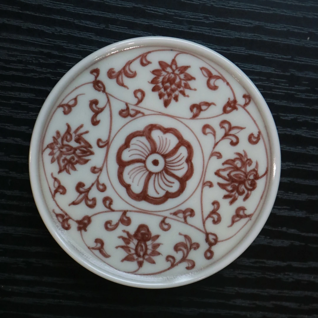 景德镇  雨溪山房  釉里红 缠枝莲 盖置