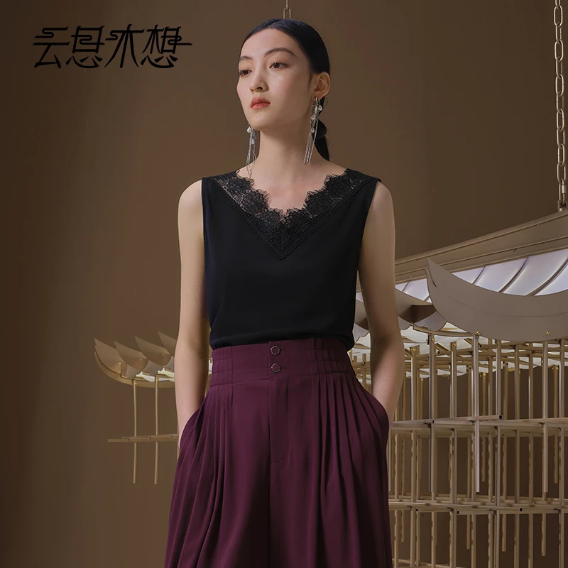 Ysimo-X云思木想 千梦风迷 含棉桑蚕丝蕾丝花边V领吊带背心12685