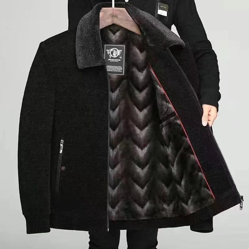 潮牌轻奢爸爸冬季外套中老年棉衣加绒加厚中年男士夹外套高端男士