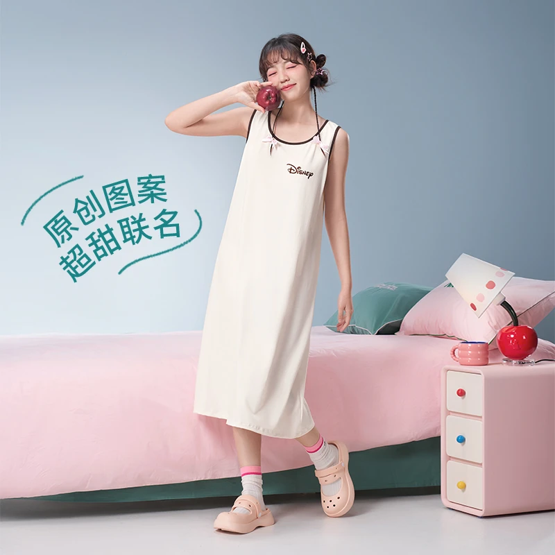 Disney/迪士尼原创夏季新款背心无袖睡衣女士简约印花家居服睡裙