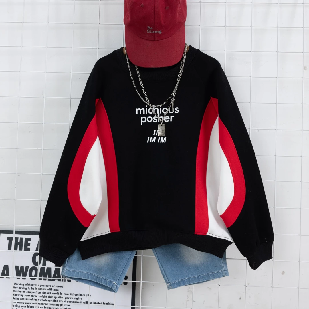 男童卫衣春秋2025新款休闲拼接卫衣男孩上衣宽松韩版童装上衣潮童