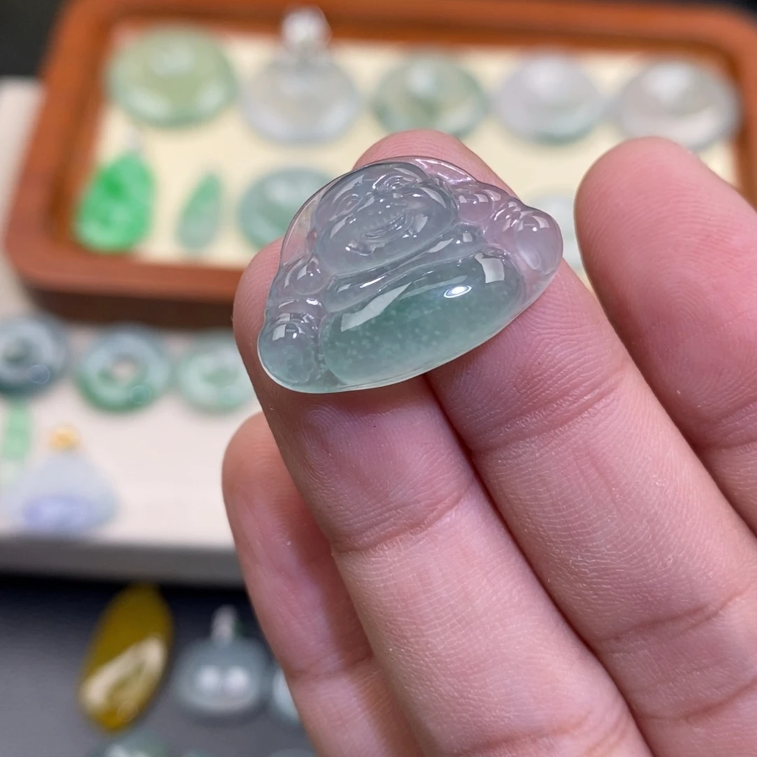 颈饰未镶嵌翡翠冰绿木那雪花棉佛公