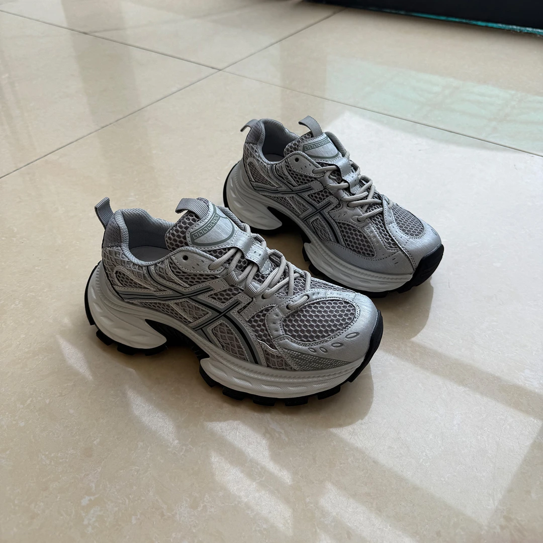 2025新款老爹鞋女秋季厚底真皮网面透气休闲运动鞋ins潮鞋女鞋