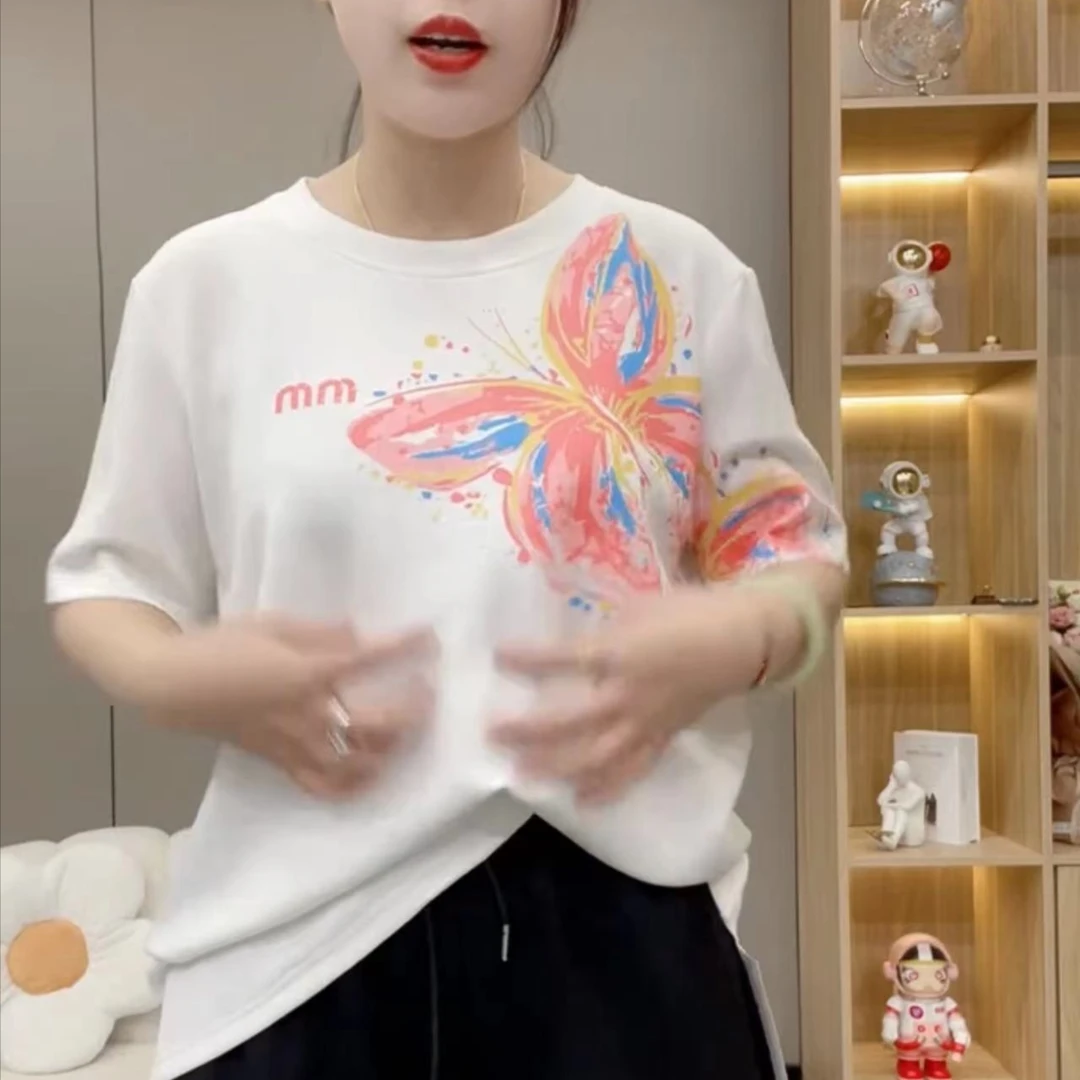 61828新款时尚百搭减龄蝴蝶半袖