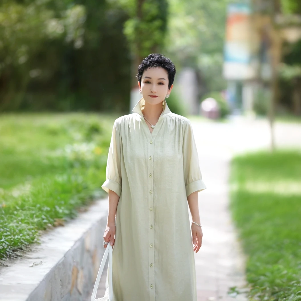 溏朵记 夏季新款法式风轻薄透气百搭气质宽松连衣裙88176