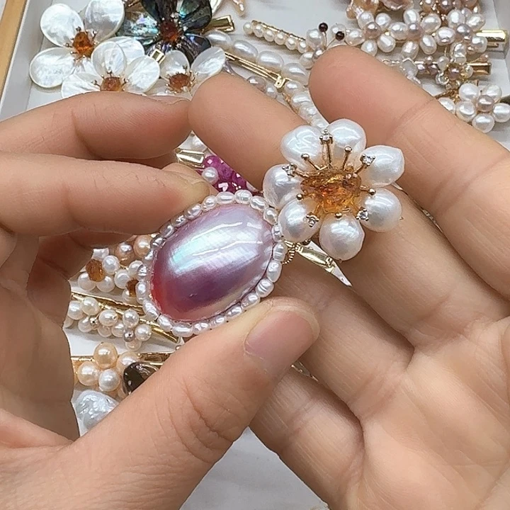 淡水珍珠发饰银S925镶嵌