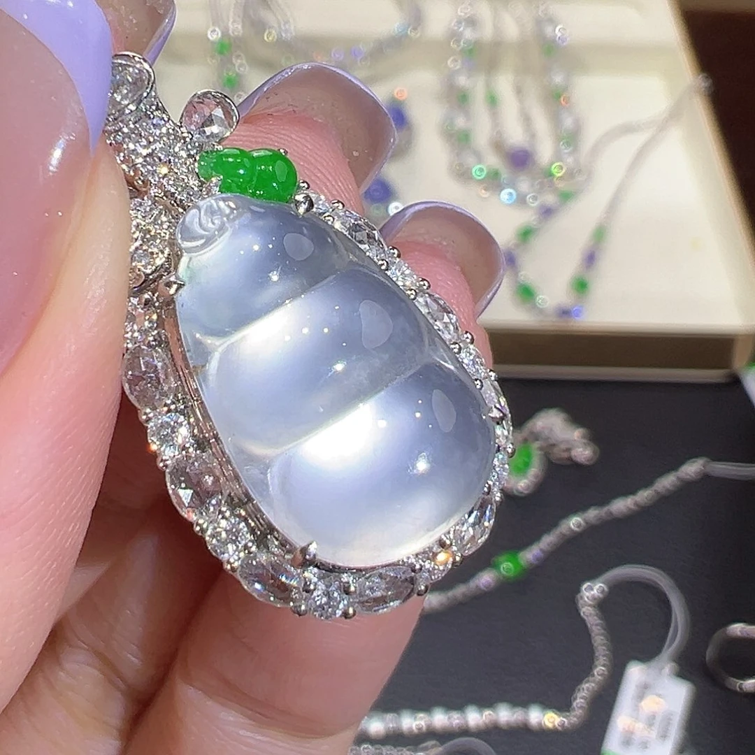 翡翠18K金镶嵌吊坠(不含链)翡翠