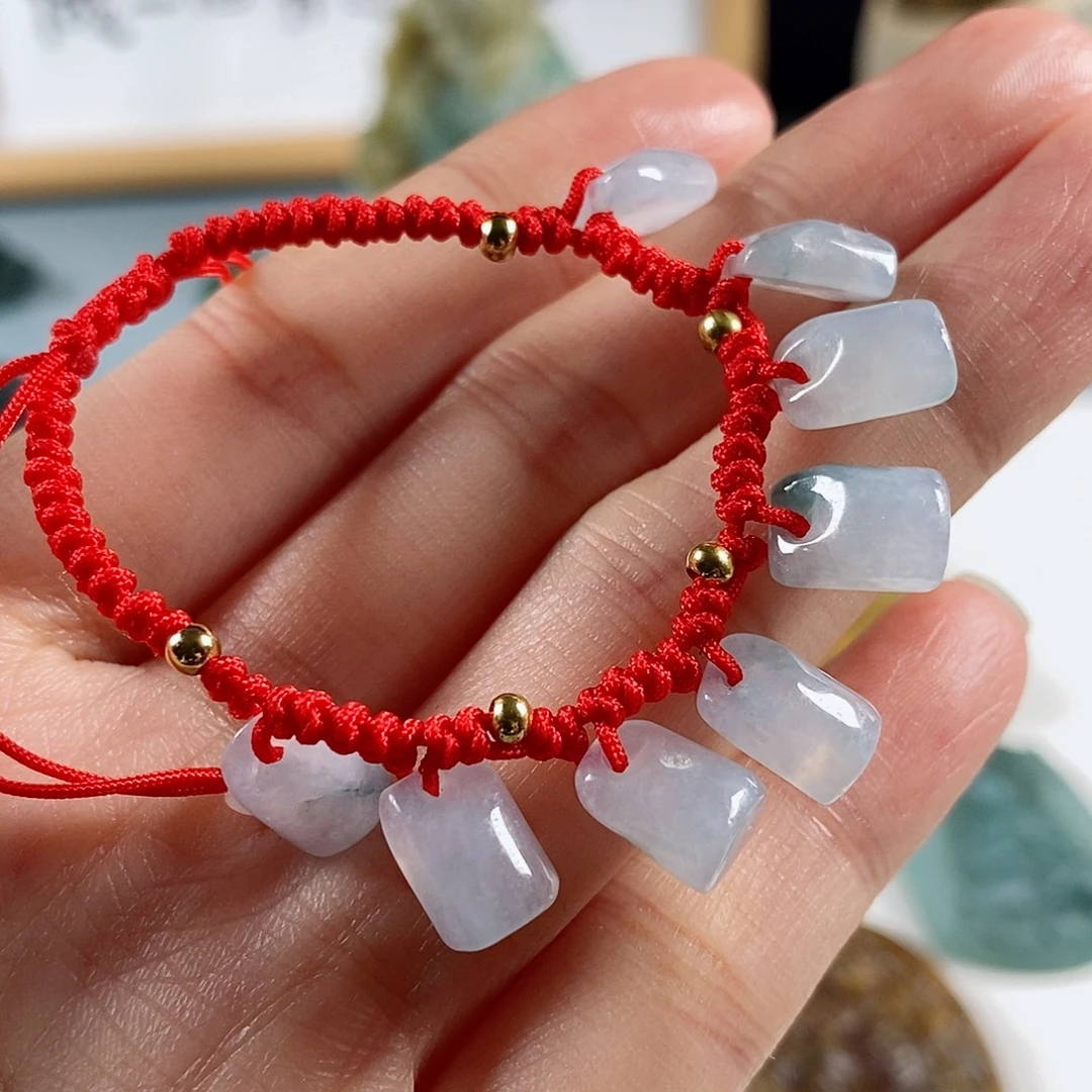 定制翡翠未镶嵌天然a货翡翠红绳手串